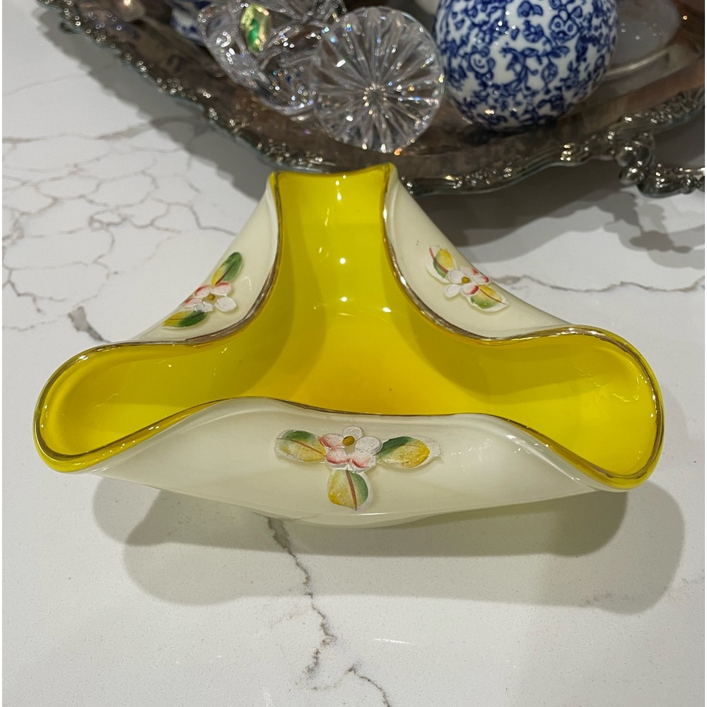 Vintage Nasco Japan Handpainted Art Glass Bowl Hand Blown